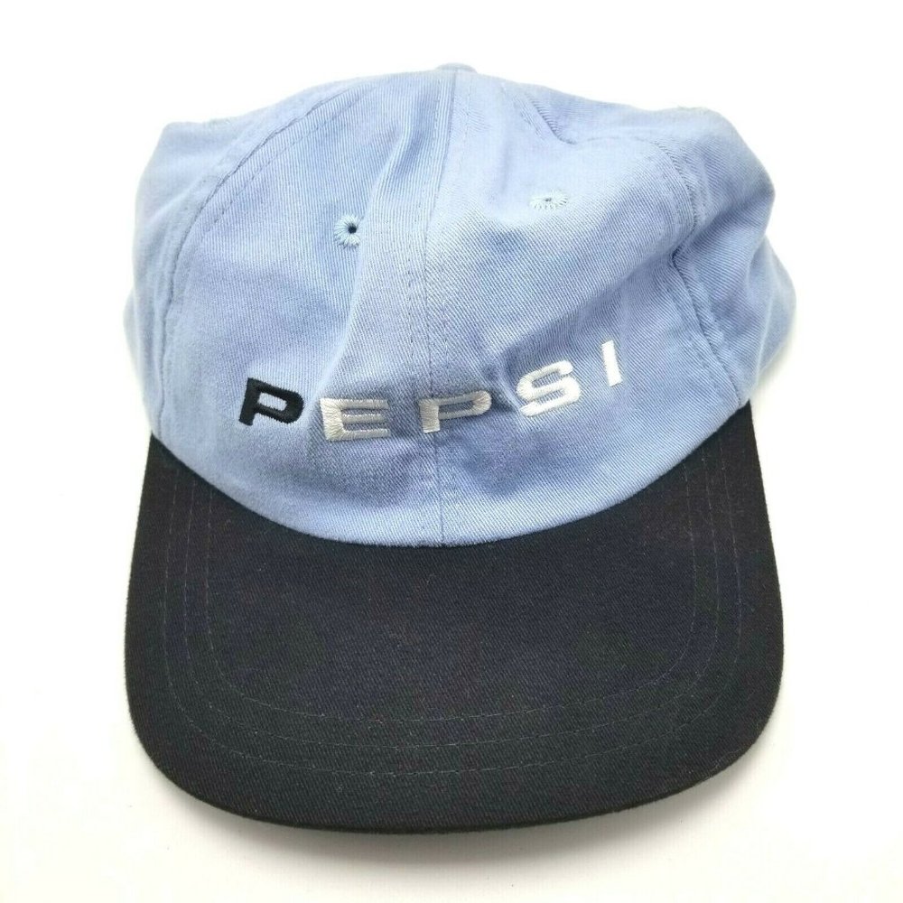 Pepsi Pop Soda Denim Blue Hat Cap Strapback Black Bill